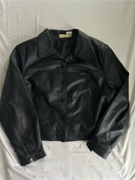 Newport News Jackets & Blazers - Vintage 100% Leather Newport News Black Women's Button Front Jacket